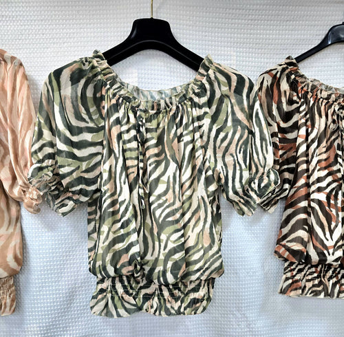 Tonal Zebra Frill Edge Blouse