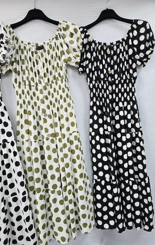 Big Polka Dot Bardot Midi Dress