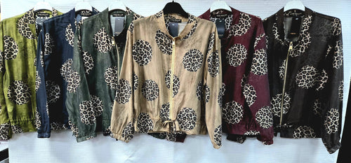 Leopard Disc Zip Tencel Zip Bomber Jacket