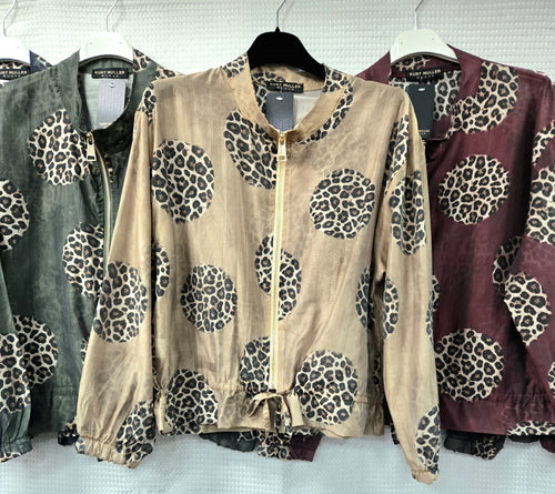Leopard Disc Zip Tencel Zip Bomber Jacket