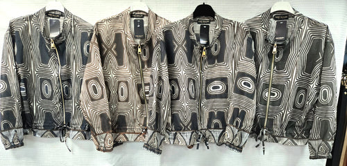 Retro Geometric Zip Tencel Bomber Jacket