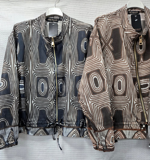 Retro Geometric Zip Tencel Bomber Jacket