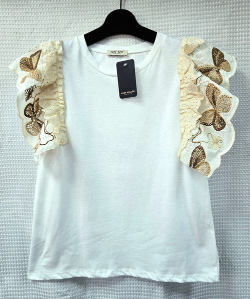 Butterfly Crochet Frill Sleeve Pure Cotton T-shirt