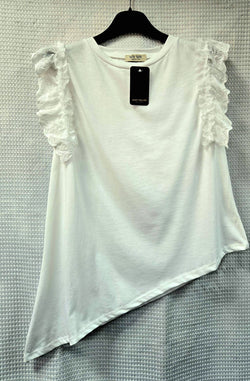 Asymmetric Pure Cotton Frill Sleeve Tshirt Top