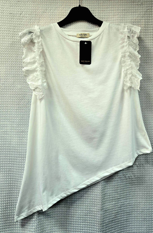 Asymmetric Pure Cotton Frill Sleeve Tshirt Top