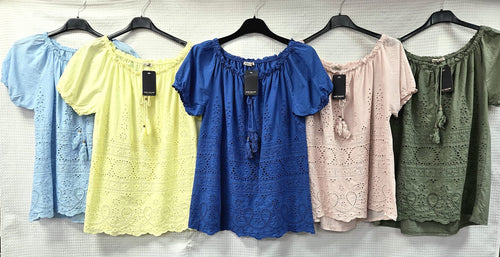 Sophie Crochet Bardot Tassel Pure Cotton Top