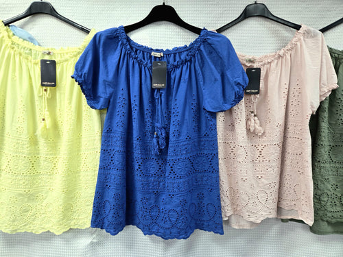 Sophie Crochet Bardot Tassel Pure Cotton Top