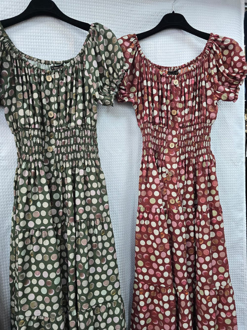 Tonal Polka Dot Midi Bardot Dress