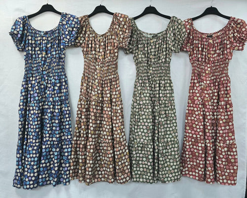 Tonal Polka Dot Midi Bardot Dress