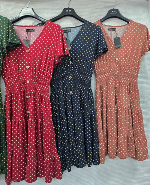 Classic Polka Dot V Jersey Midi Dress