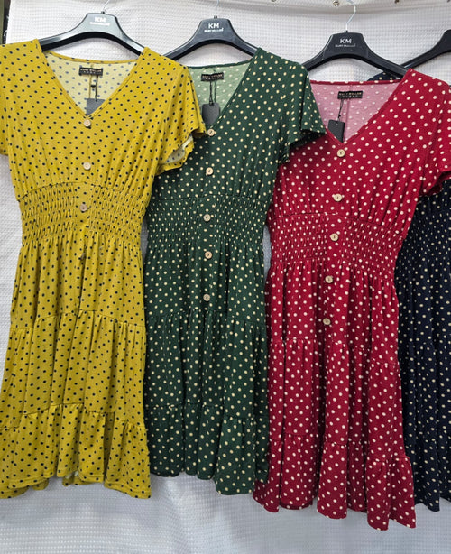 Classic Polka Dot V Jersey Midi Dress