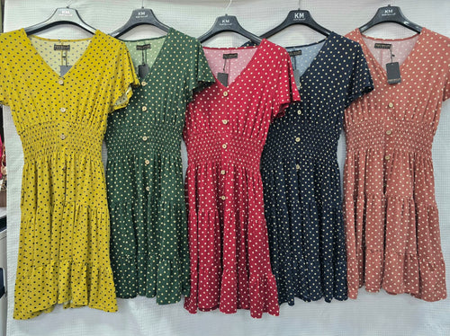 Classic Polka Dot V Jersey Midi Dress