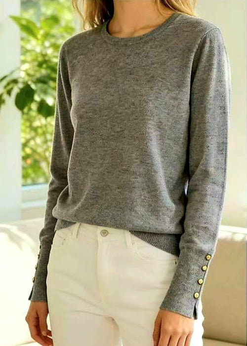 Crew Neck Gold Button Fine Knit Jumper