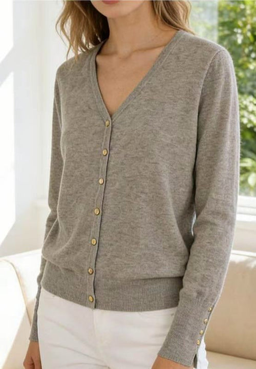V Gold Button Cuff Fine Knitted Cardigan