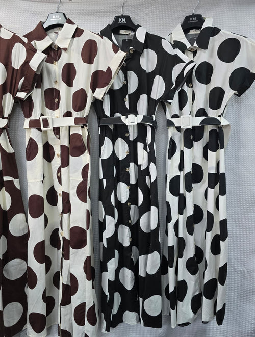Big Polka Dot Cotton Shirt Pure Cotton Belted Dress