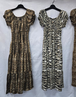 Animal Printed Bardot Midi Dresses