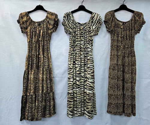 Animal Printed Bardot Midi Dresses