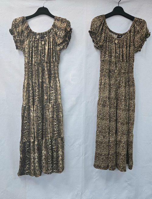 Animal Printed Bardot Midi Dresses