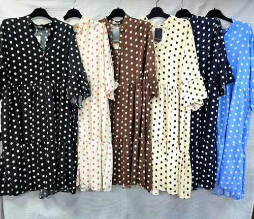 Plus Size Polka Dot Cotton Smock Dress
