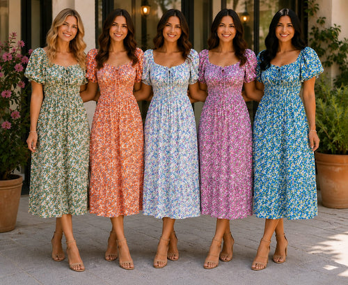 Pull Rouched Floral Cotton Midi Dress