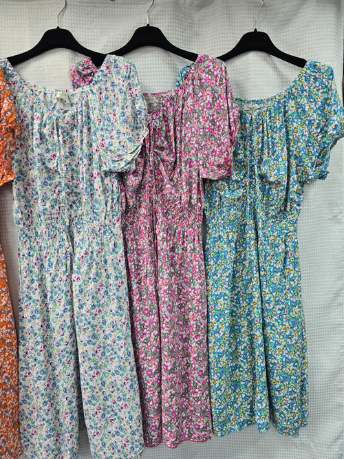 Pull Rouched Floral Cotton Midi Dress
