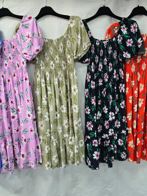 Orchid Cotton Rouched Sheered Dress