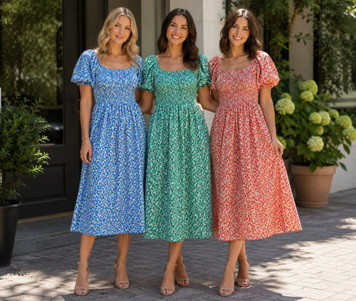 Ditzy Floral Sheered Cotton Midi Dress