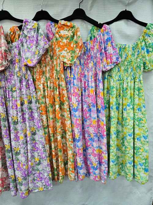 Abstract Floral Cotton Midi Dress