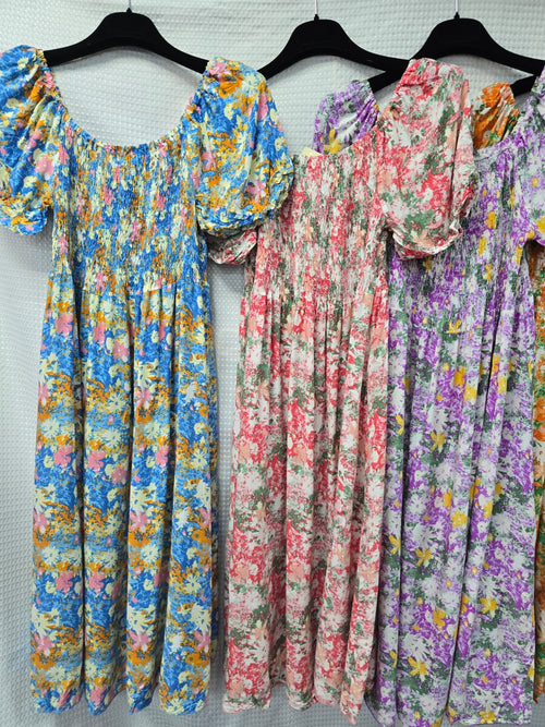 Abstract Floral Cotton Midi Dress