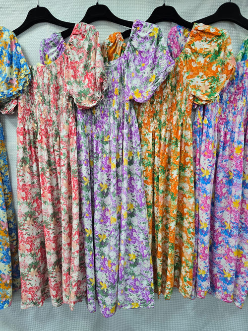 Abstract Floral Cotton Midi Dress