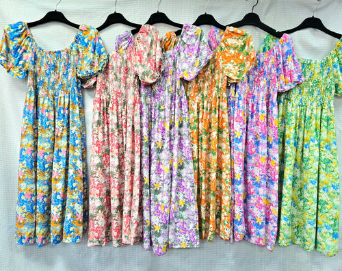 Abstract Floral Cotton Midi Dress