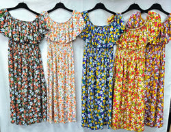 Vibrant Floral Bardot Cotton Midi dress