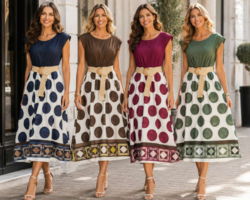 Pure Cotton Dot Belted Midi Dress