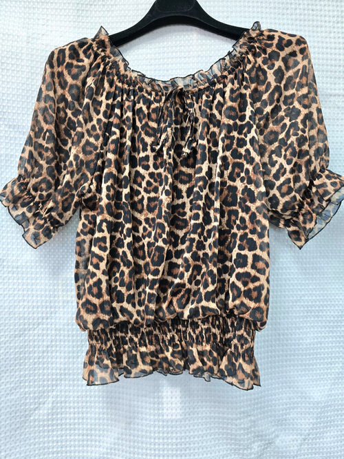 Animal Ruffle Bardot Blouse