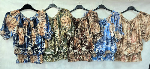 Palm Ruffle Bardot Blouse