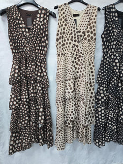 Tina Tonal Dot Crossover Layered Maxi Dress