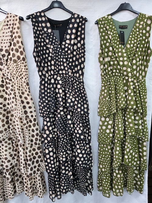 Tina Tonal Dot Crossover Layered Maxi Dress