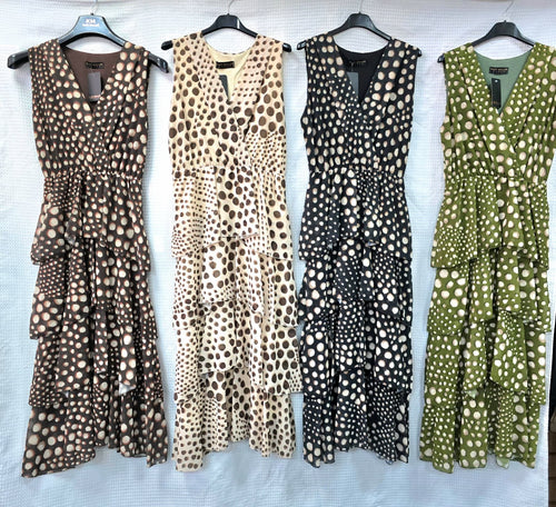 Tina Tonal Dot Crossover Layered Maxi Dress