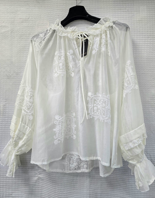 Luxury Tencel Embroidery Tie Cotton Blouse