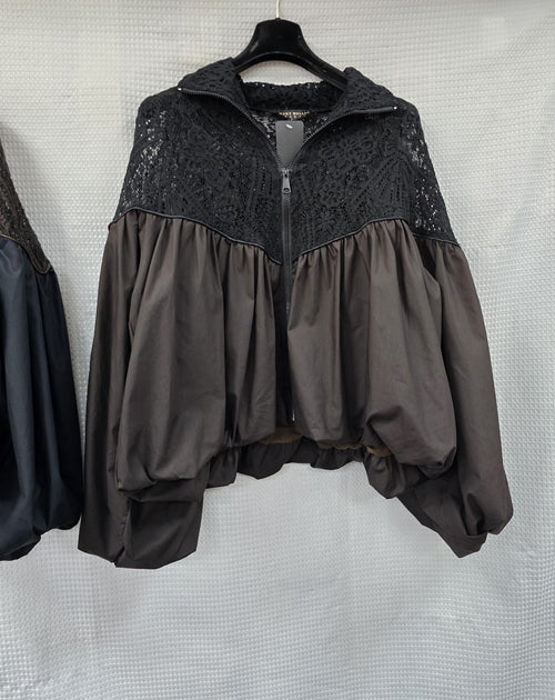 Luxury Lace Trim Zip Blouson Jacket