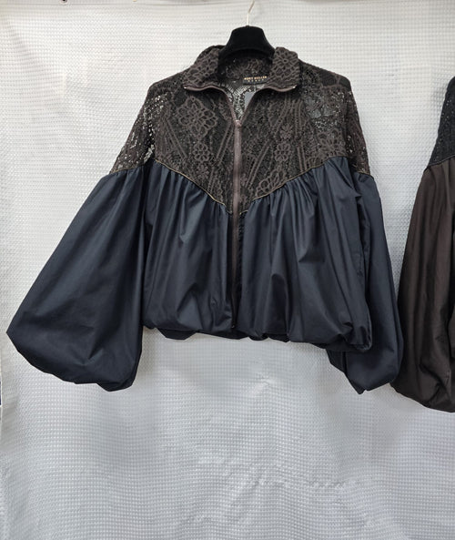 Luxury Lace Trim Zip Blouson Jacket