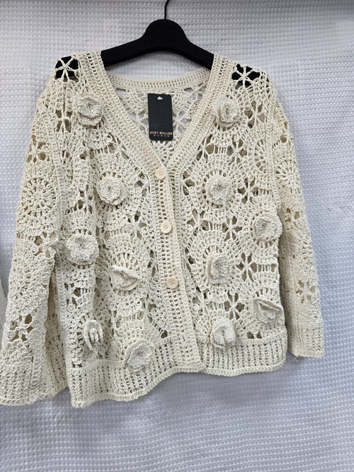 3D Rose Pure Cotton Crochet Cardigan