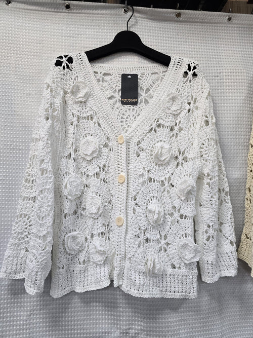 3D Rose Pure Cotton Crochet Cardigan