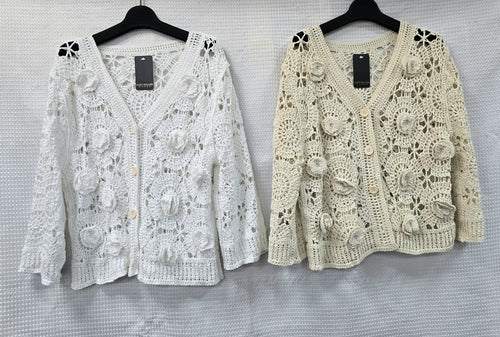 3D Rose Pure Cotton Crochet Cardigan