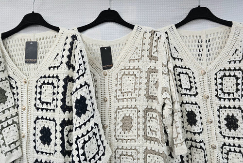 Pure Cotton Gold Button Tonal Crochet Cardigan