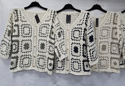Pure Cotton Gold Button Tonal Crochet Cardigan