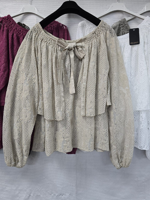 Layered Lace Bow back Cotton Tunic Top
