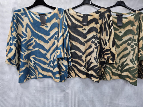 Zebra Printed Fine Mesh Knit Top