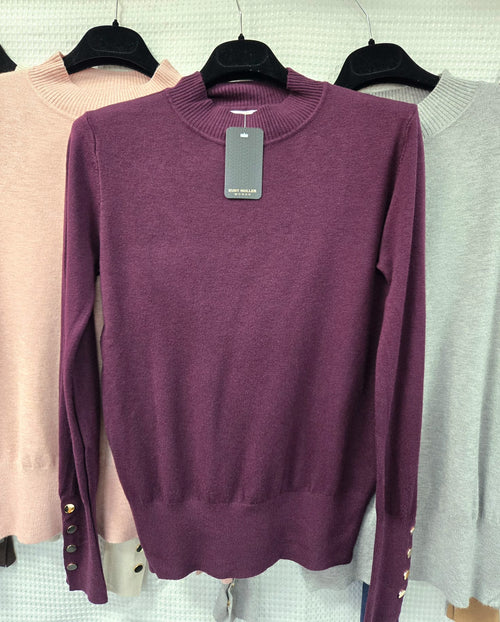 Gold Button Soft Turtle Neck Fine Knit