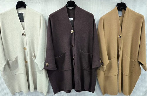 Gold Button 2 Pocket Coatigan